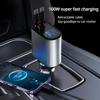 Eary 100W Car Fast Charger USB+Type-C Dual Port Digital Display Metal Car Charger Cigarette Lighter with Cable Car Charger