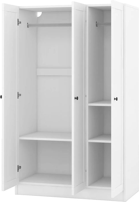 3 Armoire Wardrobe with Storage Shelves, Adjustable Shutter Doors, Freestanding Closet with Clothes Hanging Rod