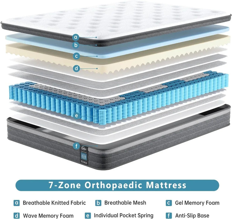 Queen Mattress, 12 Inch Gel Memory Foam Hybrid Mattress Queen Size Pocket Springs Mattress with Motion Isolation & Pain Relief