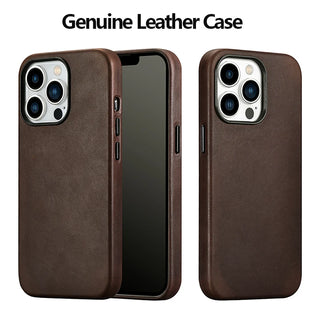 Genuine Leather Case for iPhone 15 Pro Max Real Skin Business Case for iPhone 14 Pro Max 14 13 Magnetic Charging Back Cover