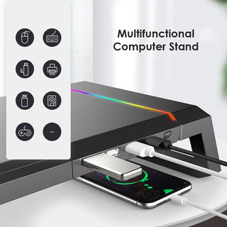 T1 Laptop Monitor Stand Riser RGB Support with 4 USB Mobile Phone Holder Drawer Storage Box heightening bracket for PC
