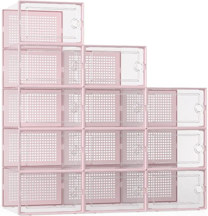 X-Large Shoe Organizers Storage Boxes for Closet 12 Pack, Clear Plastic Stackable Sneaker Containers Bins with Lids