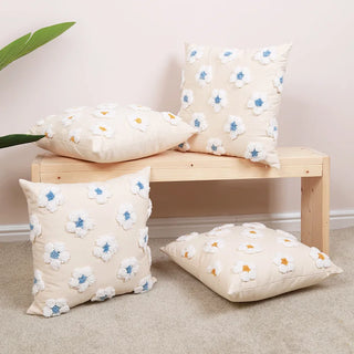 Daisy Tufted Cushion Cover Embroidery Flora Cushion Cover Home Decor Yellow Blue Flowers Pillowcase 50x30cm/45x45cm