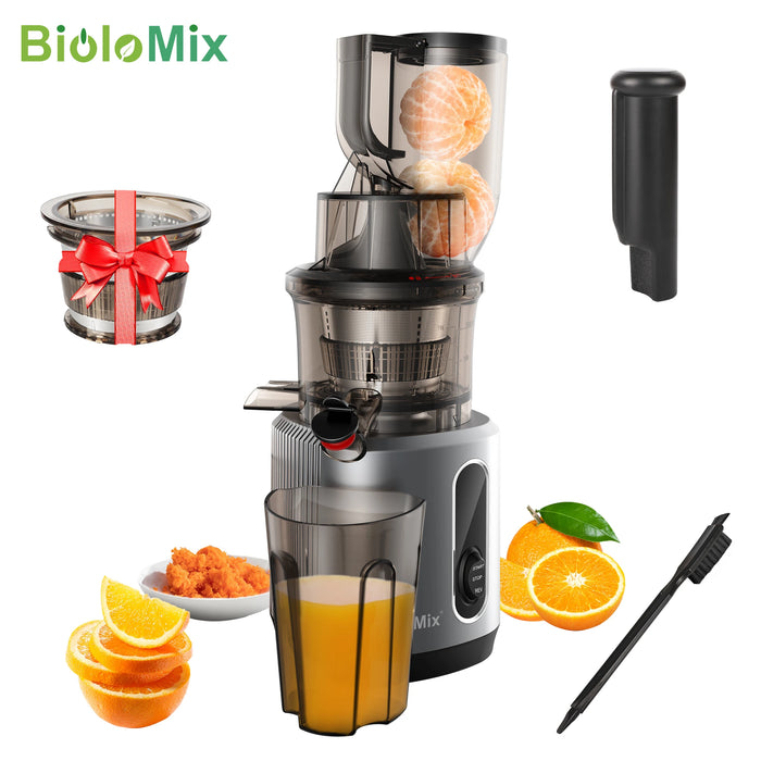 BioloMix Cold Press Juicer with 75mm Feed Chute, 200W 40-65RPM Powerful Motor Slow Masticating Juice Extractor Fits Whole Fruits