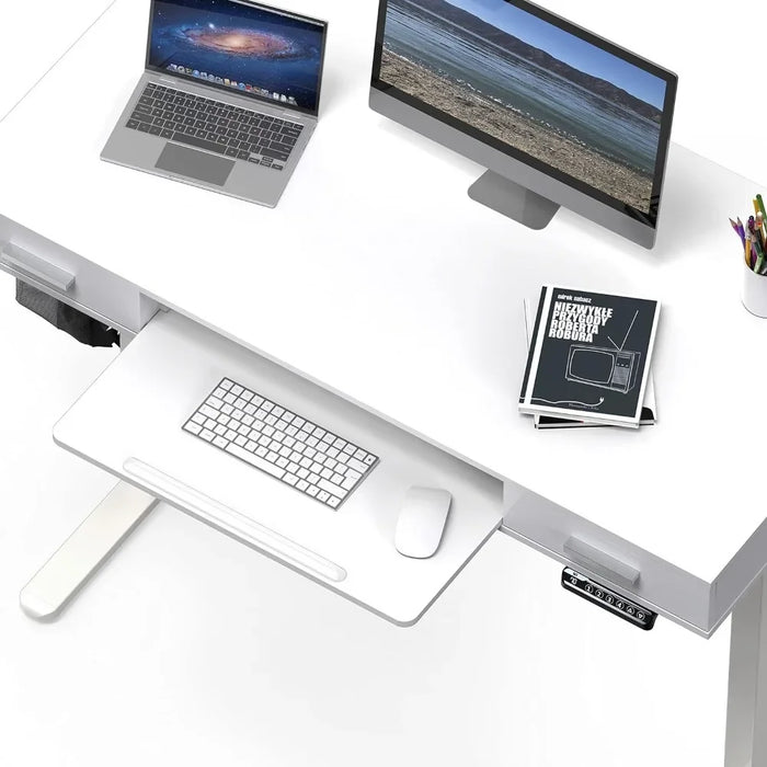 Desk 48-Inch Electric Height Adjustable Desk with Keyboard Tray and Two Drawers Computer Desks Office Furniture Built-in