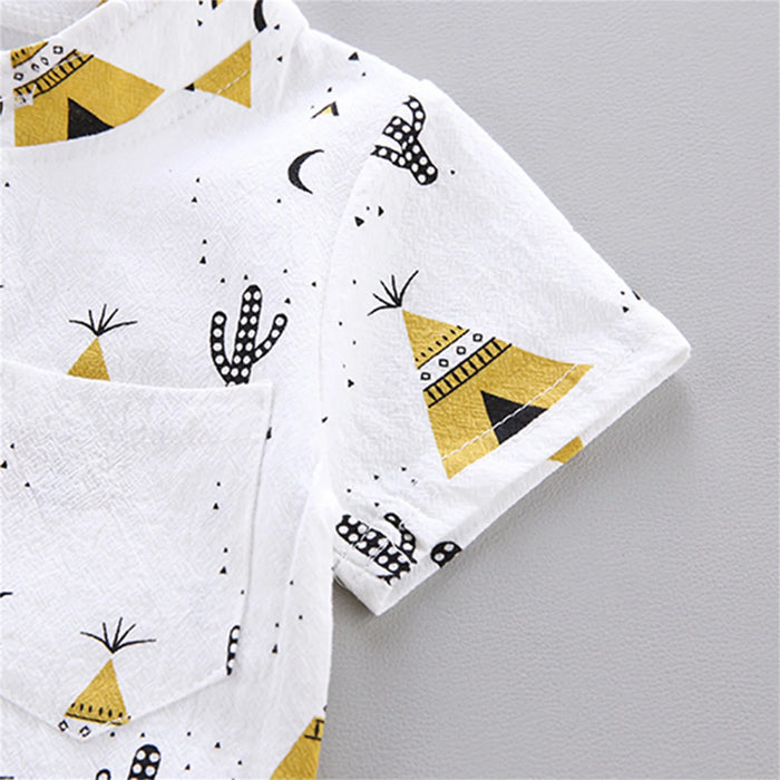 PatPat 2pcs Toddler Baby Boy Clothes 1-6 Years Old Casual Pyramid Cactus Print Shirt and Summer Shorts Set