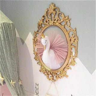 Cute 3D Golden Crown Swan Wall Art Hanging Girl Swan Doll Stuffed Toy Animal Head Wall Decor for Kids Room Birthday Wedding Gift