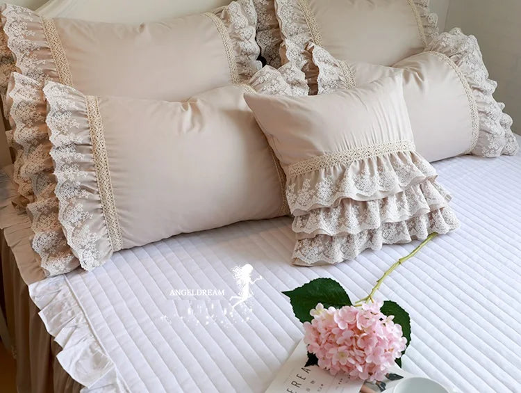 Premium Korean 100% Lace Cotton Bedding Set Fairy Cupcake Layers  4pcs Set Ins Ruffles Duvet Cover King Queen Size