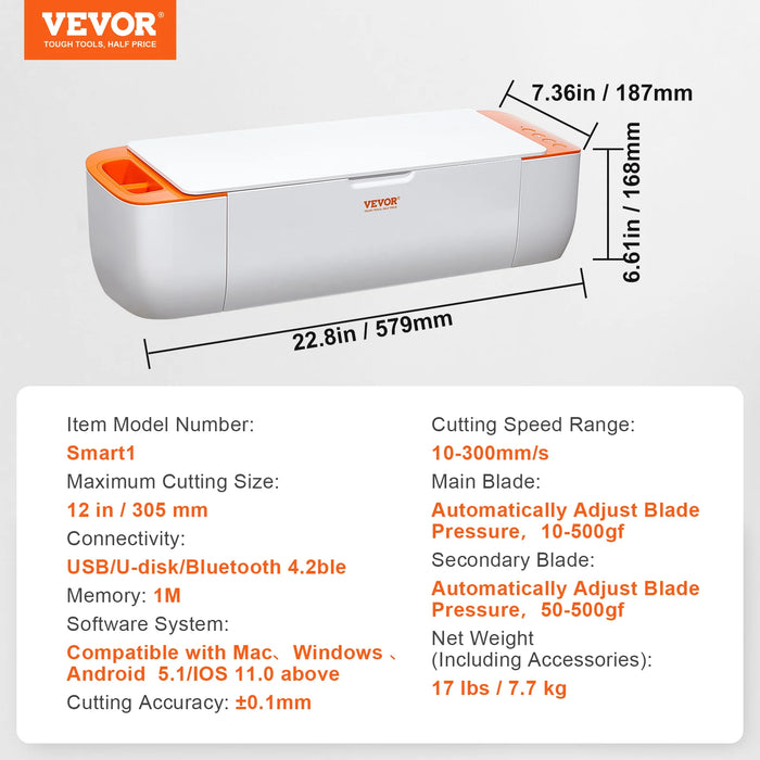 VEVOR Vinyl Cutter Machine Compatible with iOS Android Windows Mac Bluetooth Connectivity DIY Cutting Machine for Cards Decor