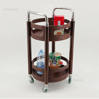 Solid Wood Coffee Shop Trolleys Banquet Small Apartment Dining Cart Homestay Round Wine Racks Restaurant Hotel Kitchen Islands