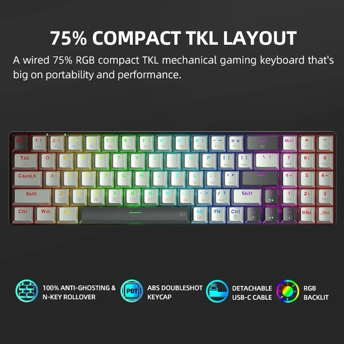 THUNDEROBOT K78 TKL Mechanical Keyboard Wired RGB 78Key 75% Compact TKL Layout Hot-Swappable Gaming Keyboard For Laptop PC Gamer
