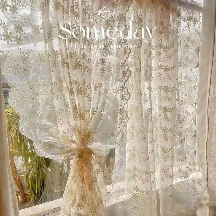 Curtain Embroidery Screen Window Lace Curtain Bedroom Bay Window Door Curtain Partition Romantic Pastoral Curtain