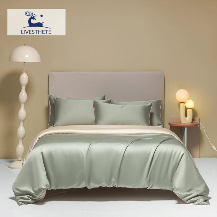 Liv-Esthete Noble Nature 100% Silk Bedding Set Silky Double Queen King Duvet Cover Flat Sheet Pillowcase Bed Linen For Sleep