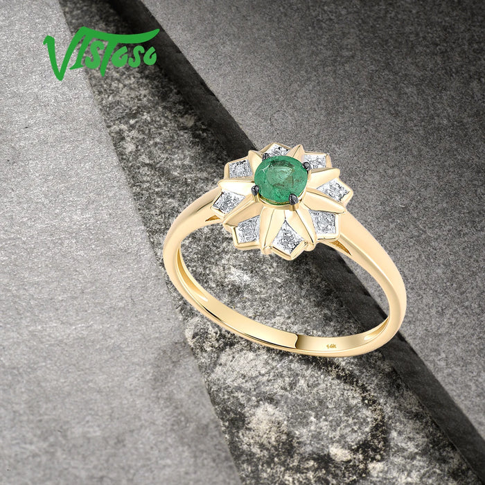 VISTOSO Authentic 14K 585 Yellow Gold Ring For Women Sparkling Emerald Diamond Daily Wearing Fancy Party Gifts Fine Jewelry