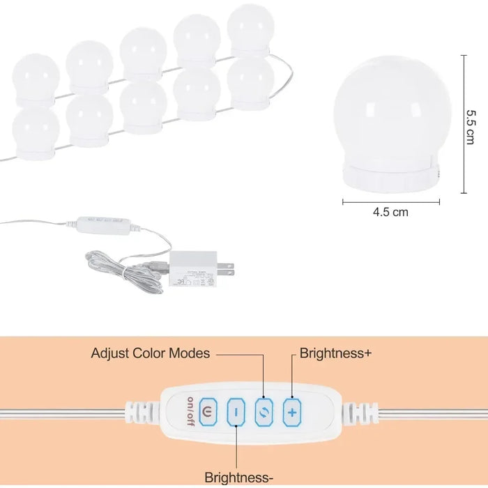 Makeup Dresser Dresser Set with Illuminated Mirror Makeup Dresser Table Set LED Bulbs Frameless Mirror Mode Dimming