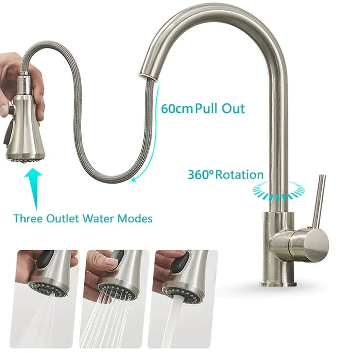 Smart Touch Stainless Steel Kitchen Sink Tap Pull Out Kitchen Sink Faucet Automatic Sensor Faucet