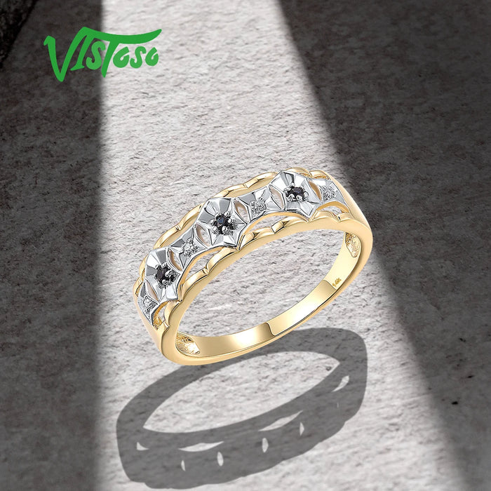 VISTOSO Real 14K 585 Yellow Gold Ring For Women Sparkling Diamond Sapphire Band Simple Engagement Wedding Fashion Fine Jewelry