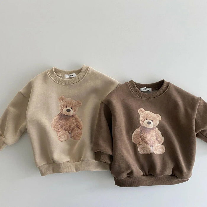 Baby Hoodies Cartoon Bear Tops Spring 2024 Korean Head Cute Embroidered Boys Sweatershirt Round Neck Girls Pullover Clothes