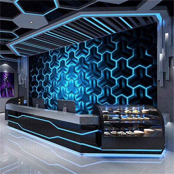 custom papel de parede 3D metal geometric hexagon Front desk wallpaper science technology company embossed KTV mural wall paper