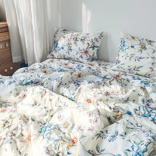 4 PCs Cotton Linen Bedding Set King Size Print Color  Duvet Cover Flat Sheet Pillowcases Customize