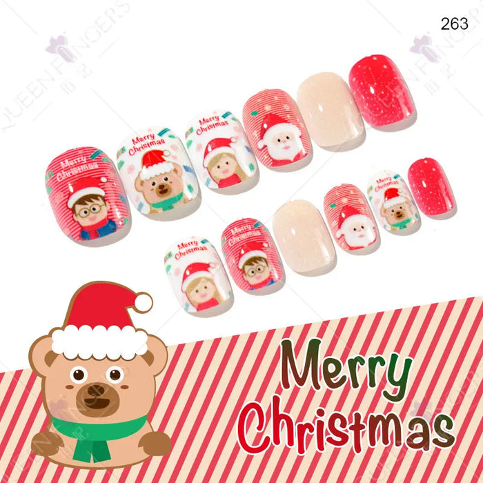 Private label Full Cover 24pcs False Nails Artificial Fingernails Christmas Short Press On Nails for Kids