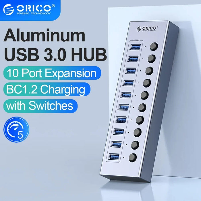 ORICO Powered USB 3.0 HUB 7/10/13/16 Ports Aluminum USB Extension with On/Off Switches Support BC1.2 Charging Splitter For PC