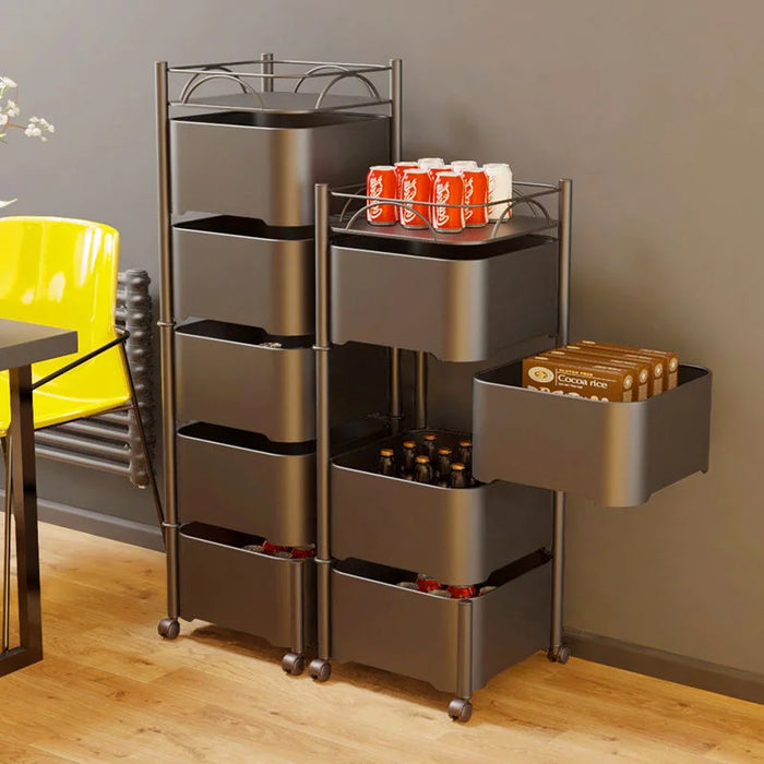 Kitchen Spice Rack Floor Seam Can Rotate The Storage Basket Of Snacks Vegetables And Fruits Auxiliary Cart With Wheels