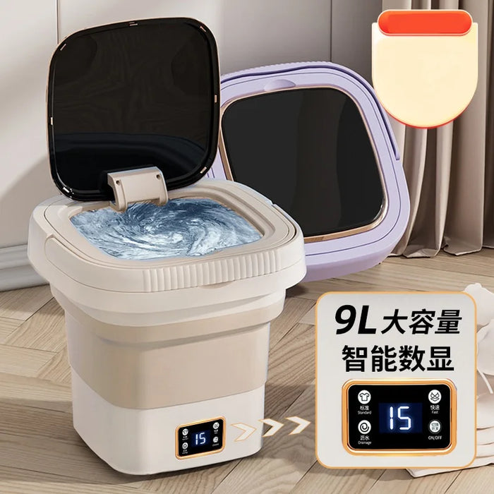 Digital Display Screen Folding Washing Machine 9L Small Automatic Portable Baby Underwear Mini Washing Machine With Dryer