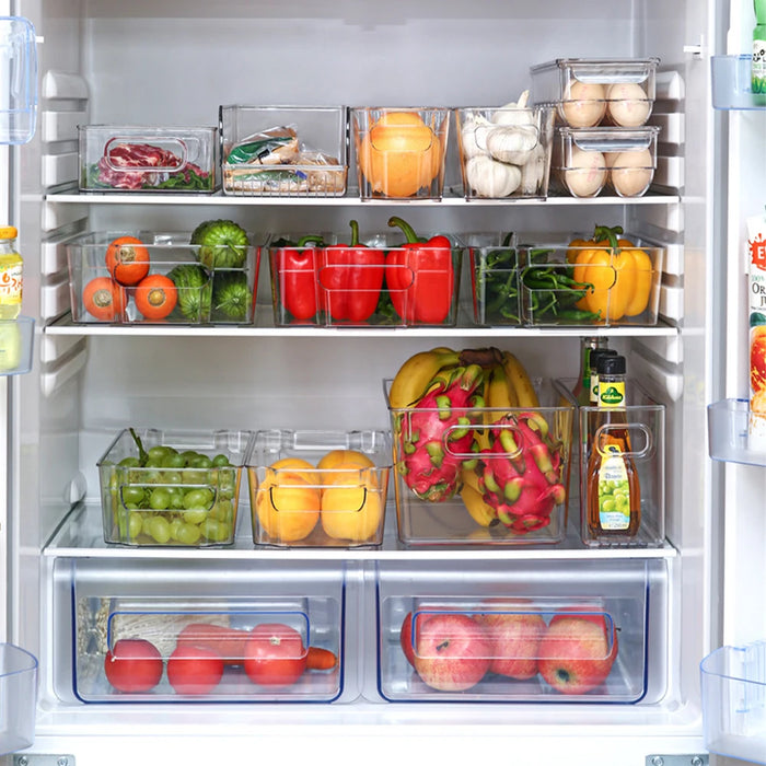 Refrigerator Organizer Clear Plastic Refrigerator Drawer Fruit Vegetable Crisper With Dividers Stackable Freezer Storage Tool