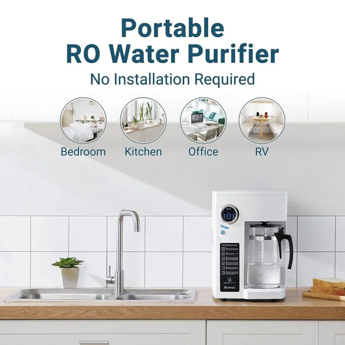 Bluevua RO100ROPOT Reverse Osmosis System Countertop Water, 4 Stage Purification, Counter RO Filtration, 2:1 Pure to Drai