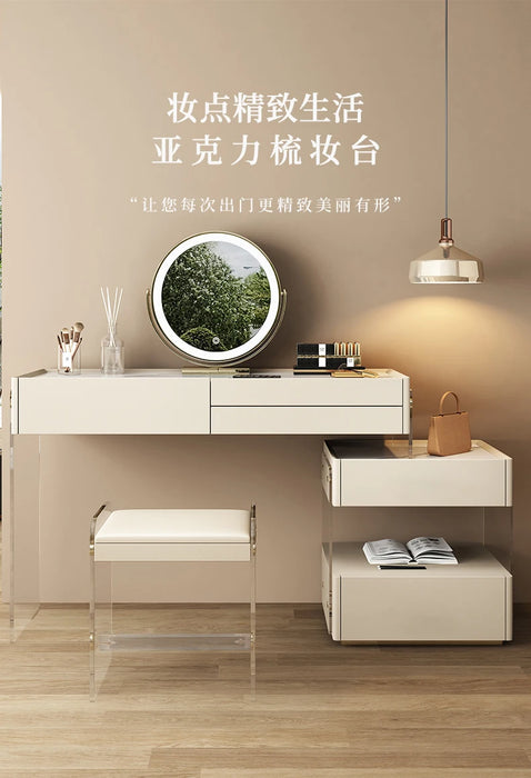 Light Luxury Acrylic Makeup Table, Bedroom, Modern and Minimalist Integrated Solid Wood Storage Cabinet, Dressing Table