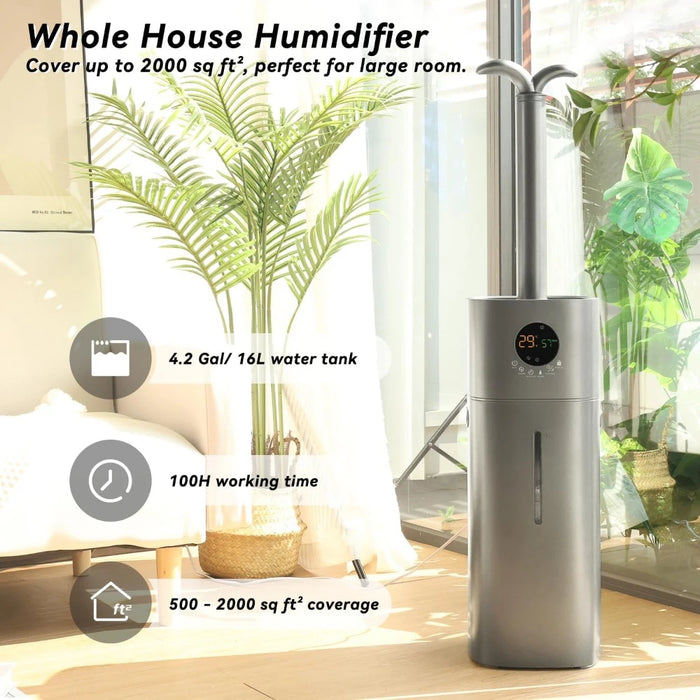 Large room family bedroom humidifier, 4.2Gal/16L full house humidifier 2000 square feet with extension tube