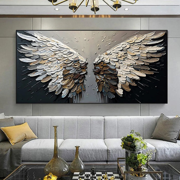 Abstract Angel Wings Posters Prints Large Size Gold Gray Feather Canvas Painting Bohemian Style Wall Art Mural Modern Home Decor