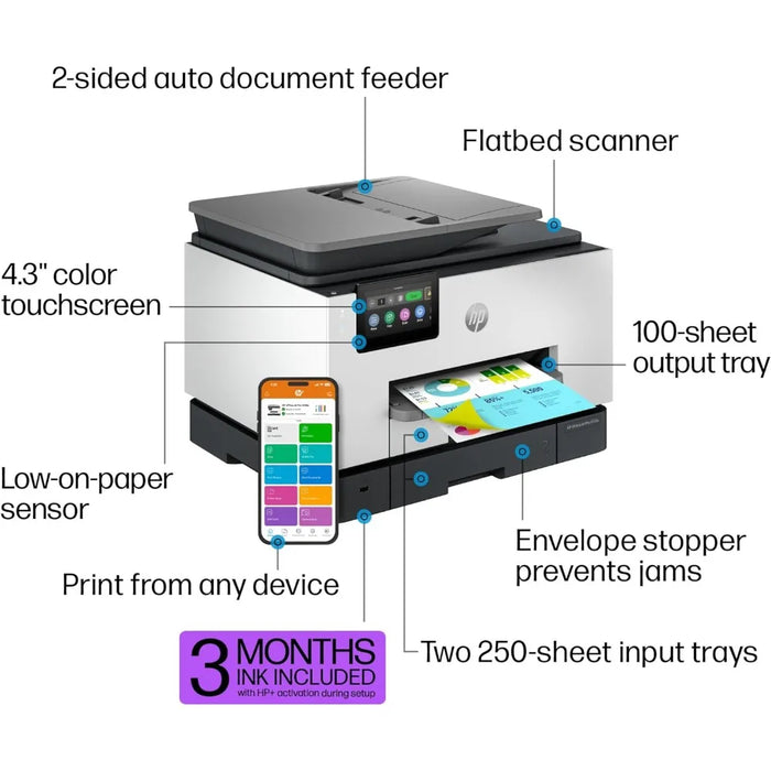 OfficeJet Pro 9135e Wireless All-in-One Color Inkjet Printer, Print, scan, Copy, fax, ADF, Duplex Printing Best for Office