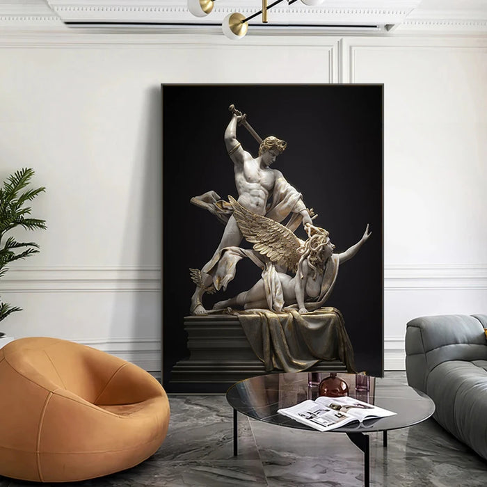 Greek Perseus and Medusa Sculpture Canvas Painting Wall Art Mythology God Statue Poster Prints Picture Living Room Home Decor