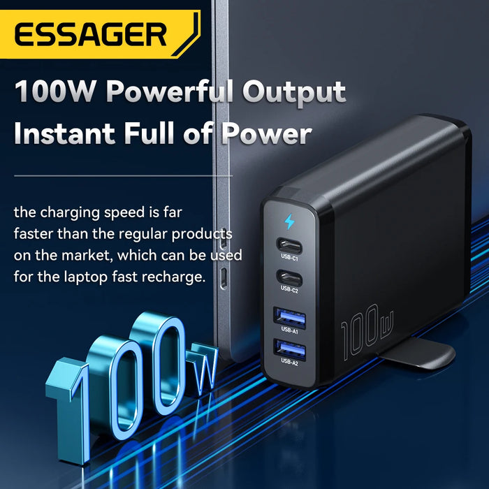 Essager 100W Desktop Charger GaN USB C PD Fast Charging Station QC 4.0 3.0 Type C Quick Charge For iPhone Samsung XiaoMi MacBook