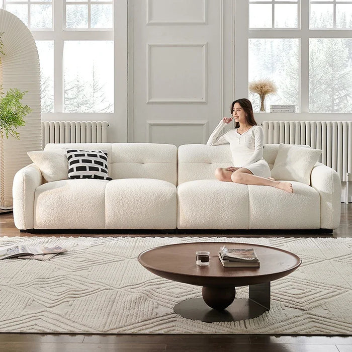 French cream sofa Nordic simple straight row living room size family lamb velvet cloud bread fabric sofa