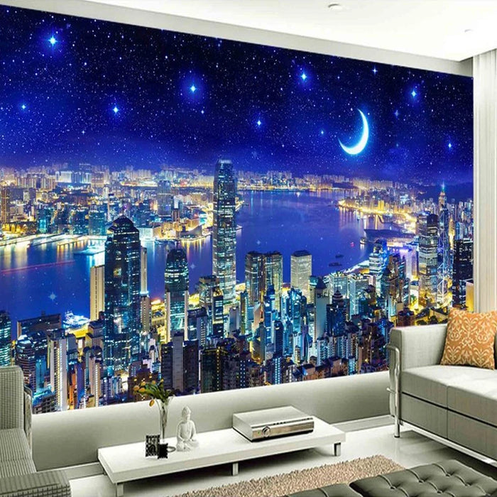 Custom Any Size 3D Wall Mural Paintings City Building Night View 3D Photo Wallpaper Living Room Bedroom Study Room Wall Decor