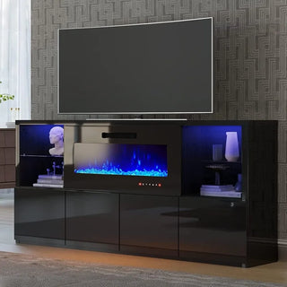 68" Fireplace TV Stand with 40" Electric Fireplace, Modern High Gloss Fireplace Entertainment Center with LED Lights for TVs