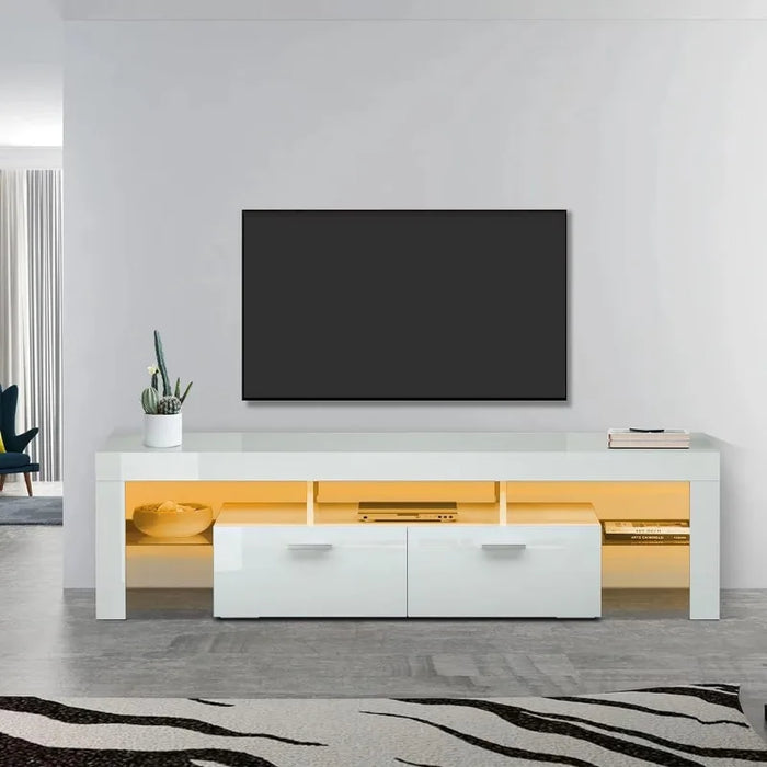 Black LED TV Stand for 55/65/70/75 inch TV, TV Media Center, Modern Entertainment Center with Large Storage for Living Room