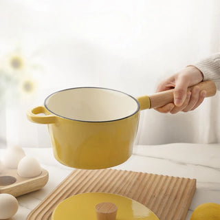 Enameled Soup Pot Small and Exquisite Home Small Stew Pan High Appearance Kitchen Uncoated Non-stick Cooking Pot Wooden Handle