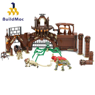 BuildMoc Space Wars Geonosian Arena Colosseum Building Blocks Set Petranaki Acklay Monster Scene Bricks Toys For Children Gifts
