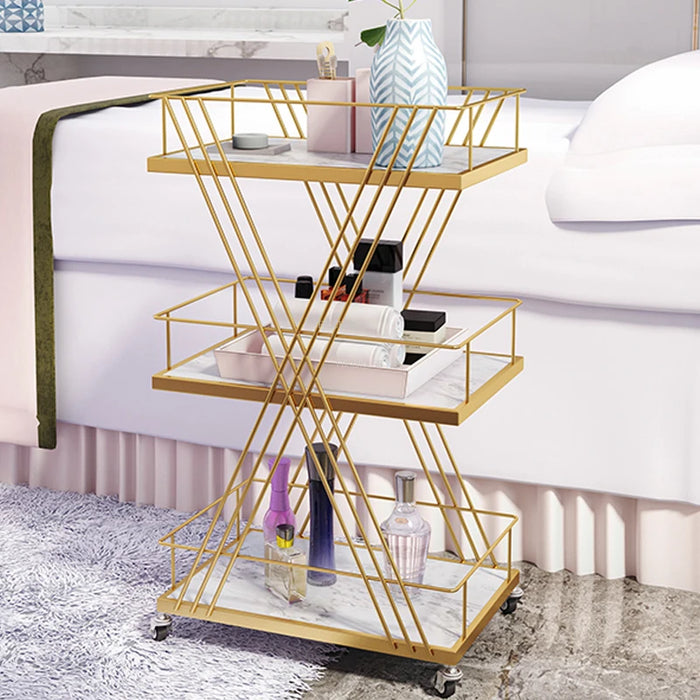 Iron Art Salon Trolleys Modern Salon Furniture Beauty Salon Trolley with Wheels Light Luxury Golden Rack Home Multi-layer Rack U