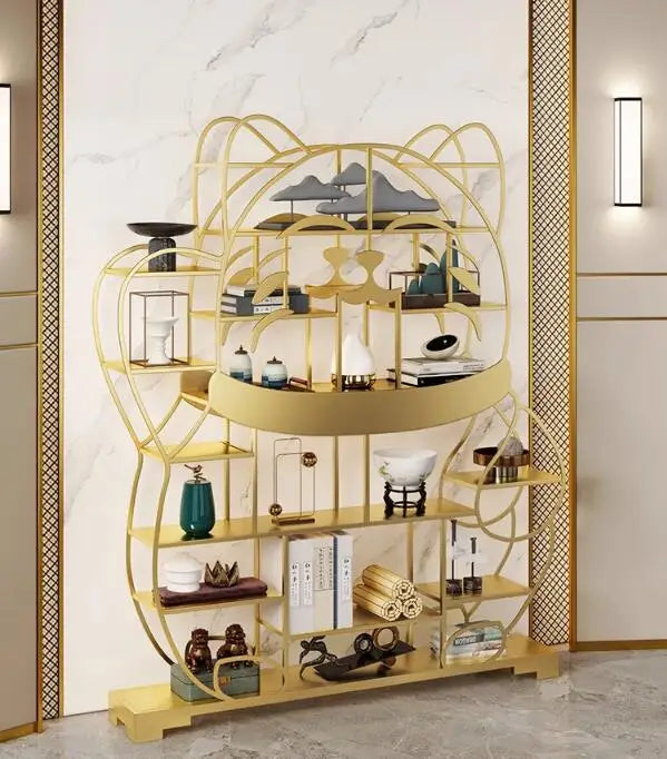 Golden iron art living room storage rack multi-storey floor-to-ceiling shelf shelf light luxury charm cat display rack