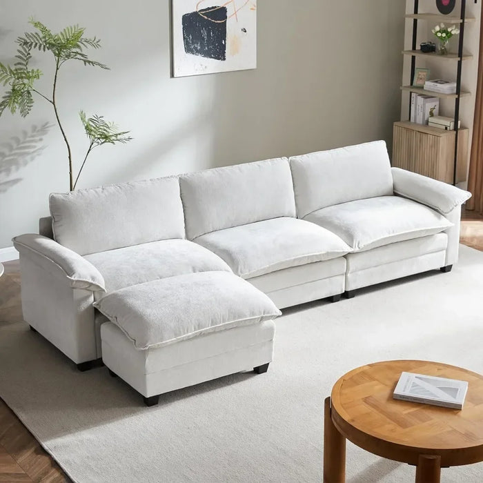 3-Seat Sofa，with Movable Ottoman and 2-Layer Upholstered Seat Cushions, Sleeper Sofa for Living Room, Apartment, Studio, Office