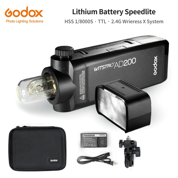 Godox AD200 200Ws 2.4G TTL HSS 1/8000s Pocket Outdoor Flash Light Double Head with 2900mAh Lithium Battery Flashlight Flash