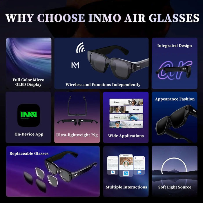 INMO Air AR Glasses Smart with FF 5 Megapixels Camera Touch Control Portable Glasses Dual Speakers & Dual-Mode Bluetooth Music