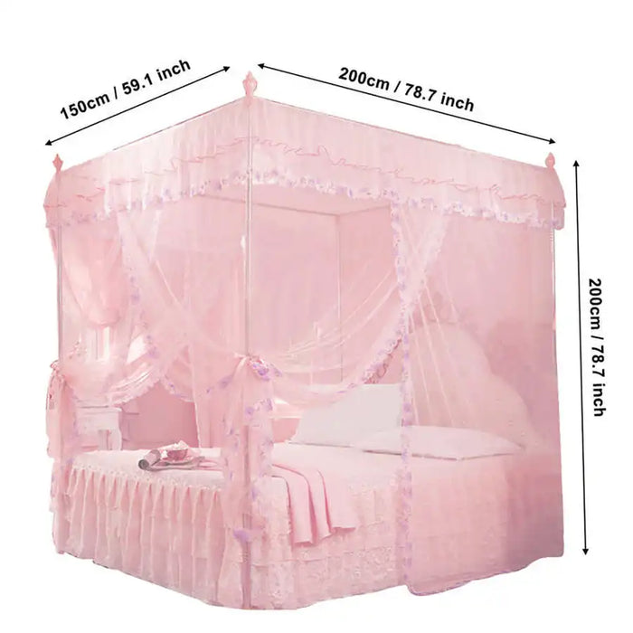 Bedroom Mosquito Netting Luxury Princess Canopy Bed Curtains 4 Corner 3 Side Openings Post Bed Curtain Bedding No Bracket