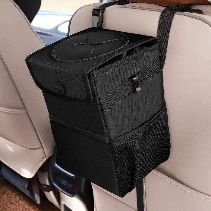 Waterproof Car Trash Can With Lid Foldable Leakproof Car Back Seat Organizer Trash Bin