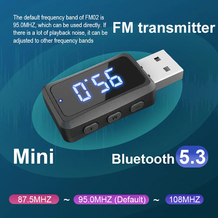 Car Bluetooth 5.3 FM02 Mini USB Transmitter Receiver with LED Display Handsfree Call Car Kit Auto Wireless Audio For Fm Radio